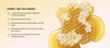 Honeycomb with honey on it and key benefits of the it listed