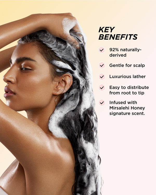 Infographic describing key benefits of Honey Infused Hair Wash