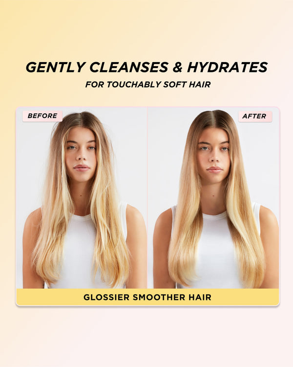 Infographic showing the images of straight hair before and after using Honey Infused Hair Wash